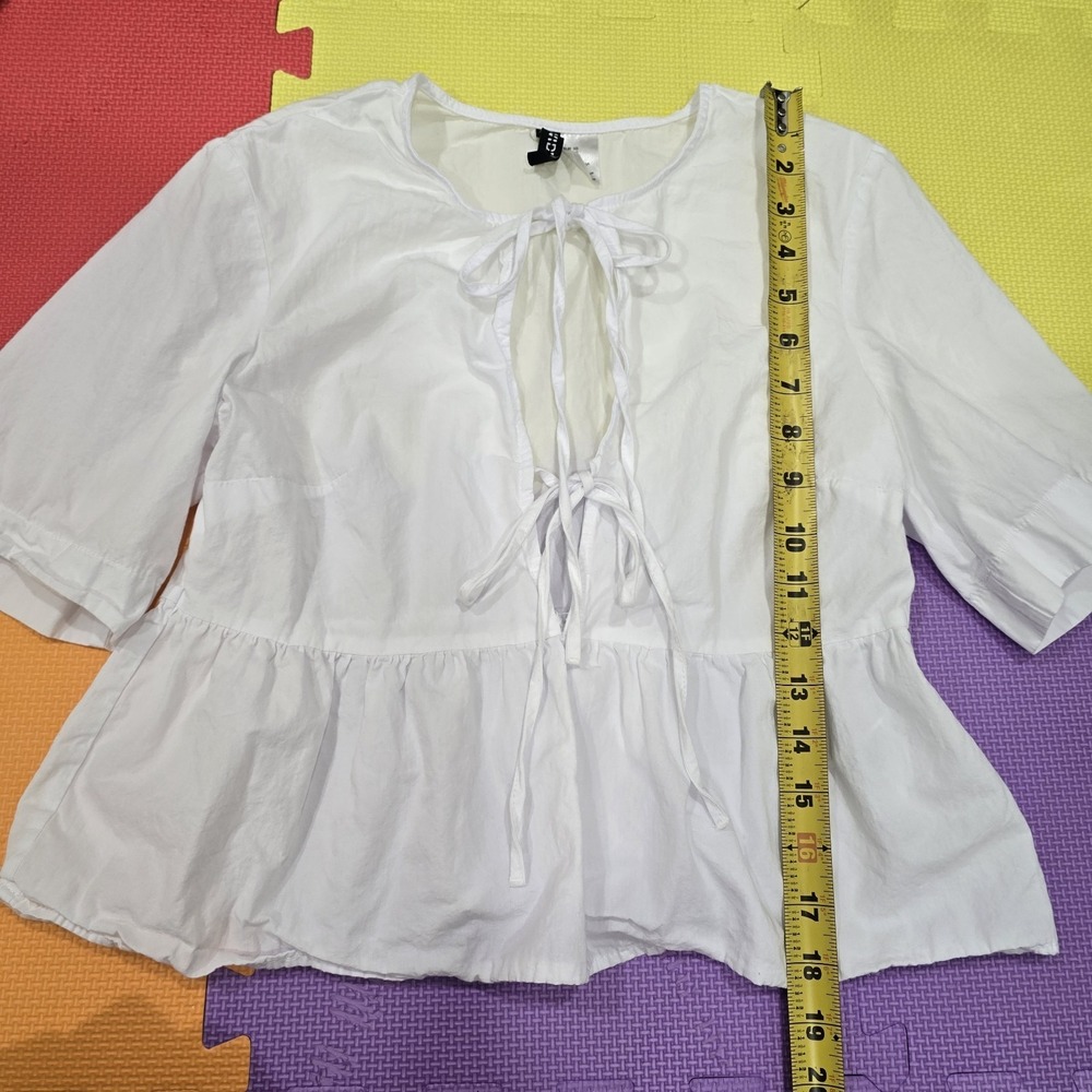 H&M Divided White Peplum Tie-Front Blouse Cotton Boho‎ Top Women's XS